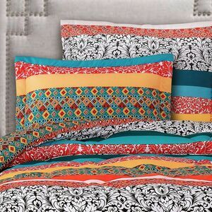 Lush Décor 7pc Full/Queen Boho Stripe Reversible C Turquoise/Tangerine